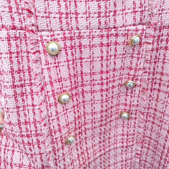 Nanette LePore Pink Boucle Tweed Mini Dress With Pearl Buttons Size 10 - Picture 4 of 9